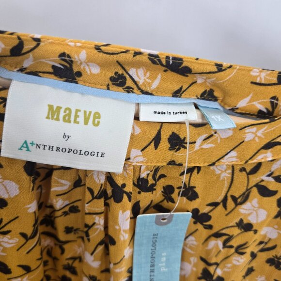 Maeve X Anthropologie Plus Yellow Floral Cheyanne Long Sleeved Lace Blouse 1x - Picture 9 of 13